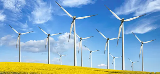 array of large wind mills